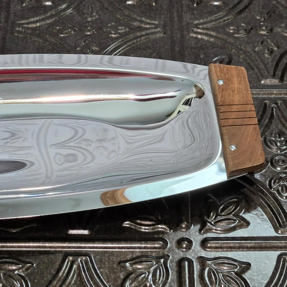 Vintage MCM Kromex® Oblong Tray - Stainless‎ Steel & Walnut 16.25 X 6.5